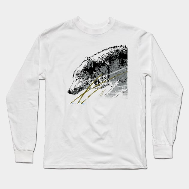 The timber wolf in the winter wind Long Sleeve T-Shirt by RobertBretonArt